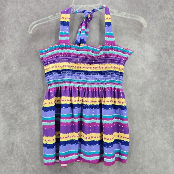 105. Purple Stripe Smock Halter Padded Swimwear Tankini Tank Top Extra Large - Picture 1 of 6